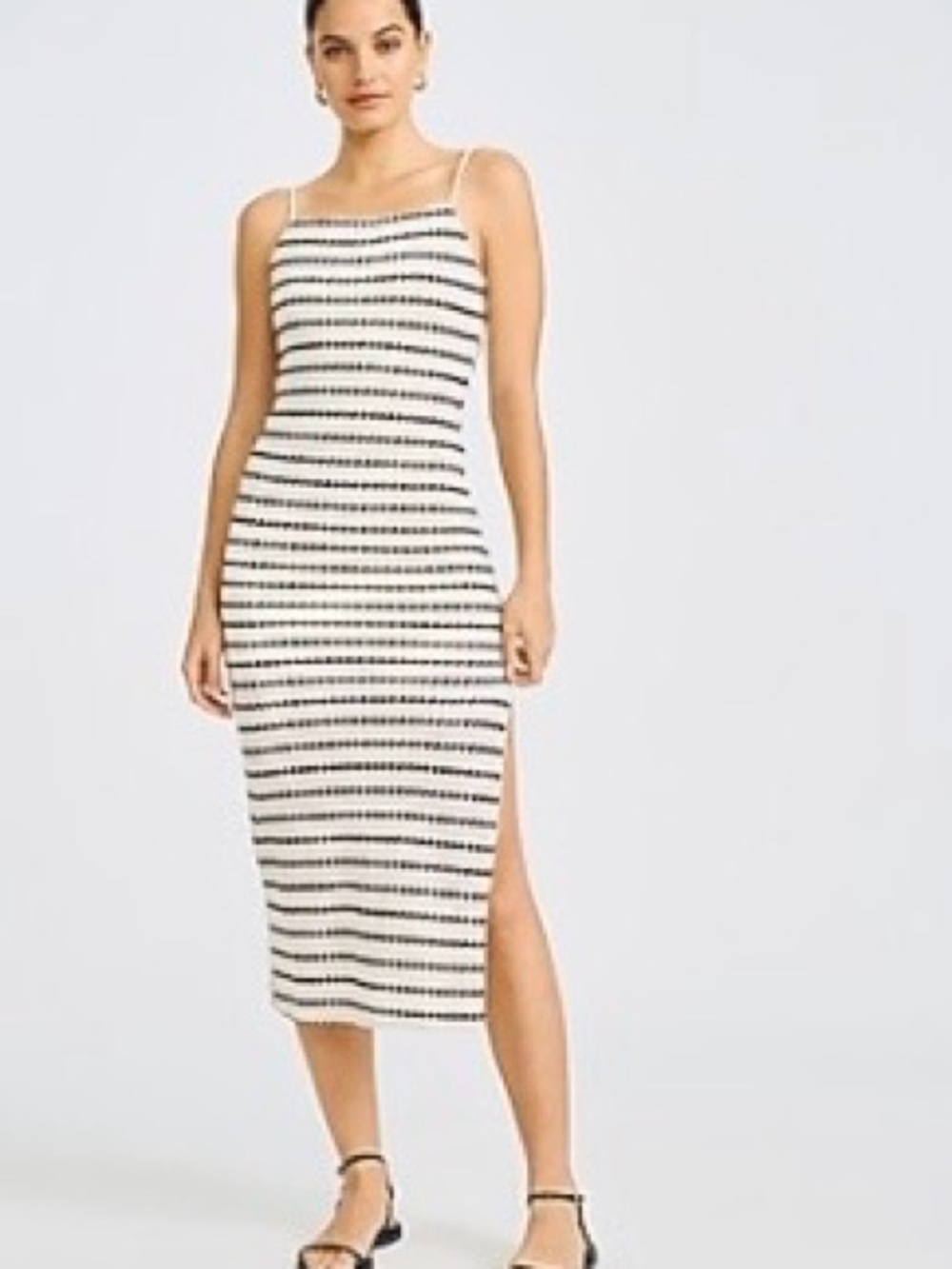 NWOT Express Striped White and Black Midi Slip Dress with Side Slit